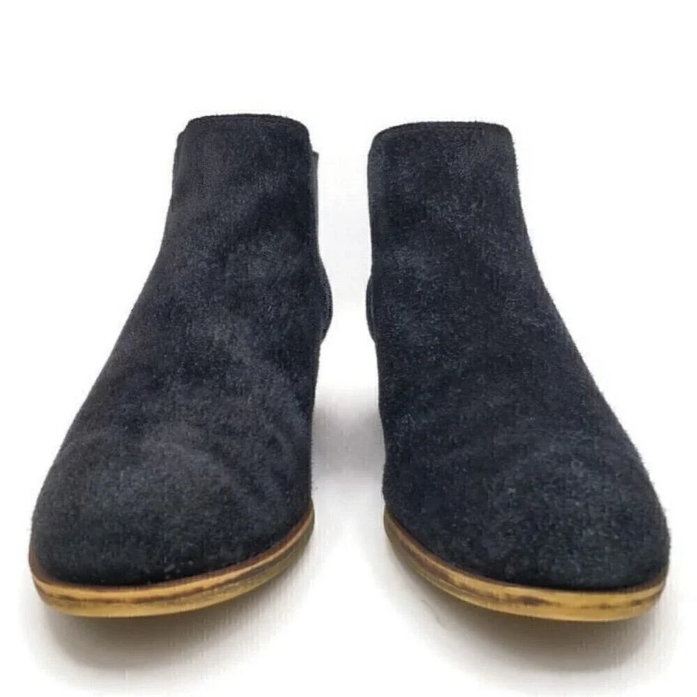 Lucky Brand Bellamy Black Suede Pull-On Almond-Toe Low Block Heel Ankle Boots